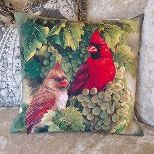 Danbury Mint Millette Wild Wings Cardinal Bird Grapes Decorative Accent Pillow